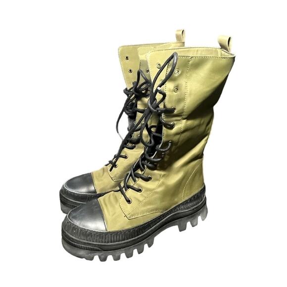 Free People Women's Goldie Lug Sole Lace-Up Boots Khaki Green Fold Over 36 US 6 - Picture 2 of 11